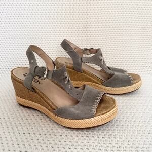 Pikolinos Blue Suede Platform Cork Rope Wedge Espadrille Sandal Floral Design 38